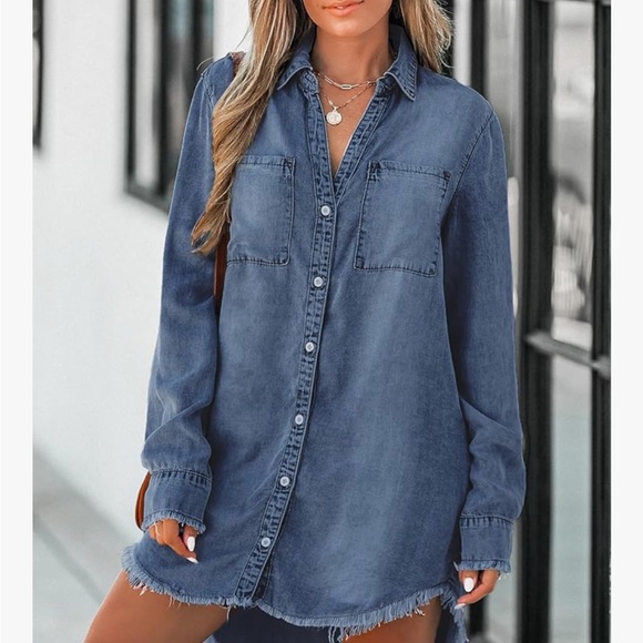 Cupshe Long Sleeve Denim Shirt Dress - Picture 1 of 2